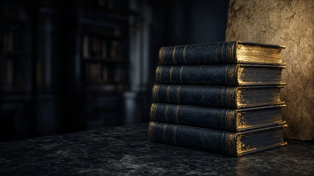 Private library with gold-edged volumes